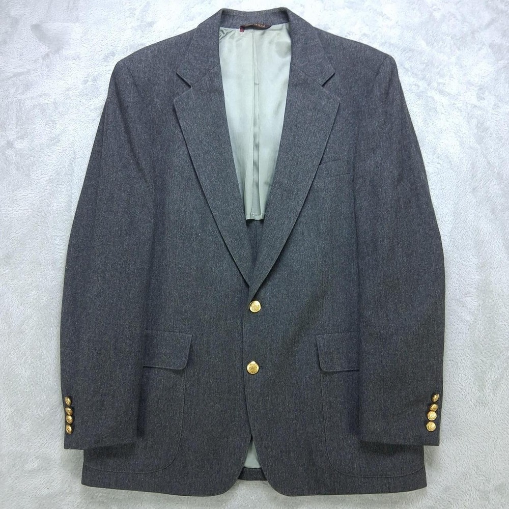 Cricketeer for Lazarus Mens Vintage Wool Blazer Sport Coat Gray Gold Button USA